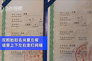 全家名字都很牛?上海一对双胞胎取名谐音上下左右